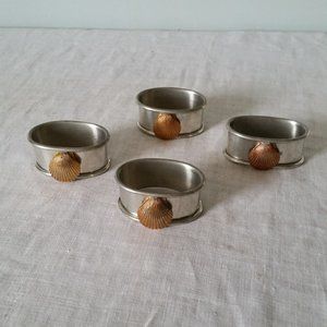 Vintage Pewter Seashell Beach Napkin Rings Set 4
